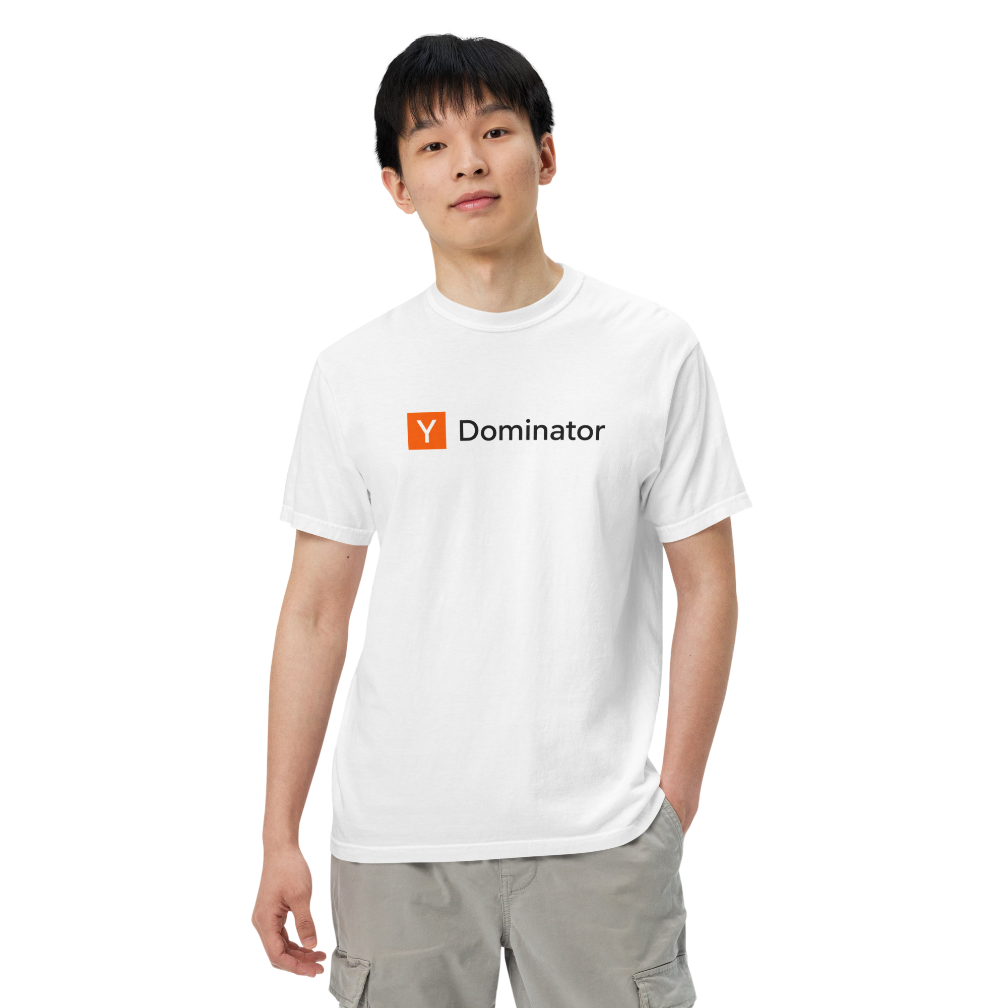 Model wearing the YD short sleeve tee, front view